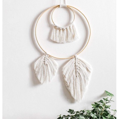 Handmade Macrame Wall Hanging Boho Home Art Decor - Woven Wall Art Cotton 100%,Boho Chic Cotton Leaf Feather