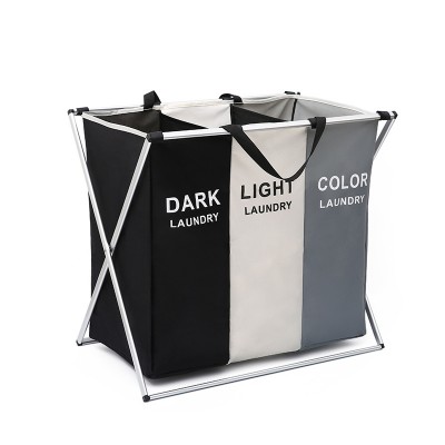 Amazon 3 Sections Aluminum Frame Durable Dirty Clothes Bag for Bathroom Bedroom Home Laundry Hamper Basket